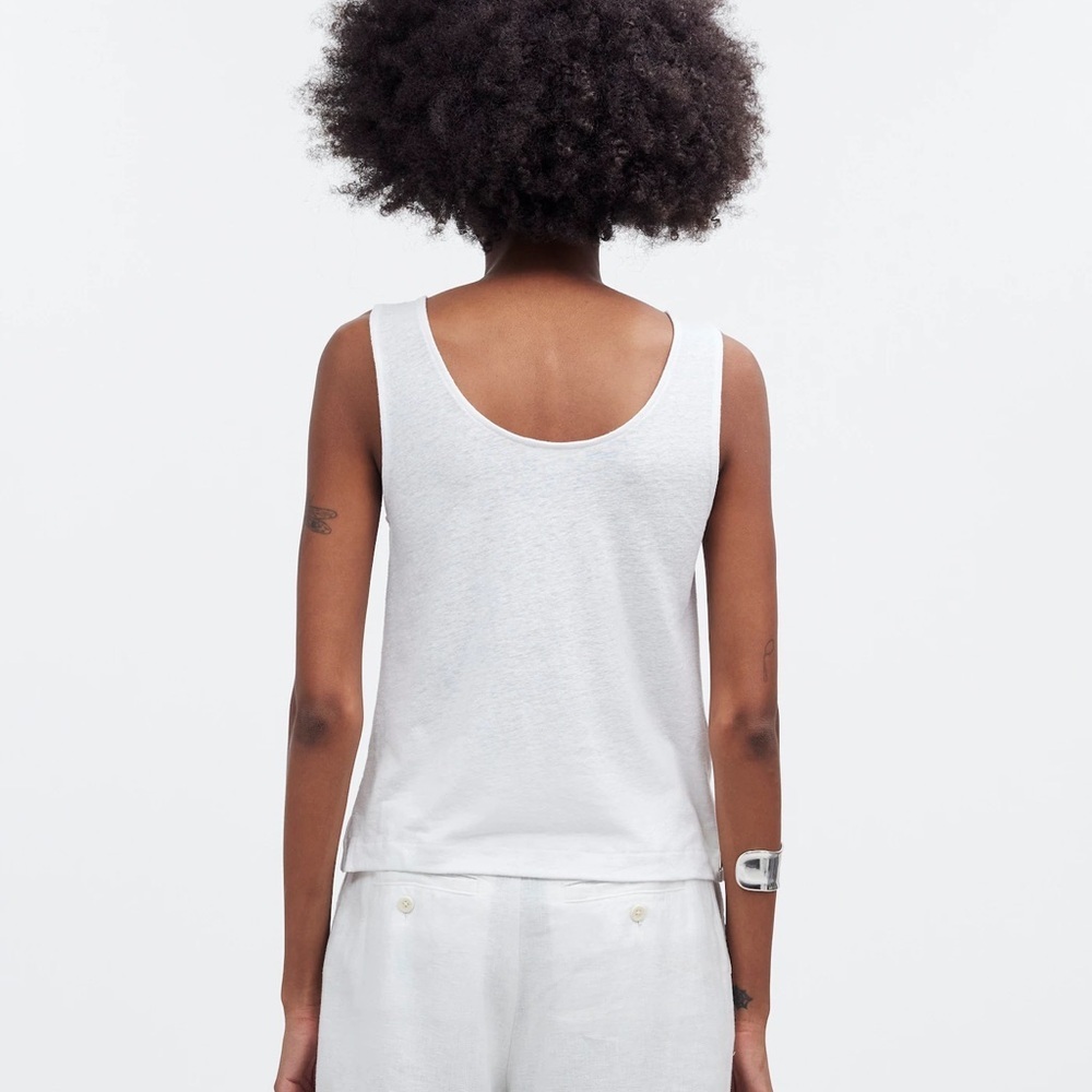 Madewell Linen Blend White Knotted-Strap Tank Top Size Small - Picture 3 of 5